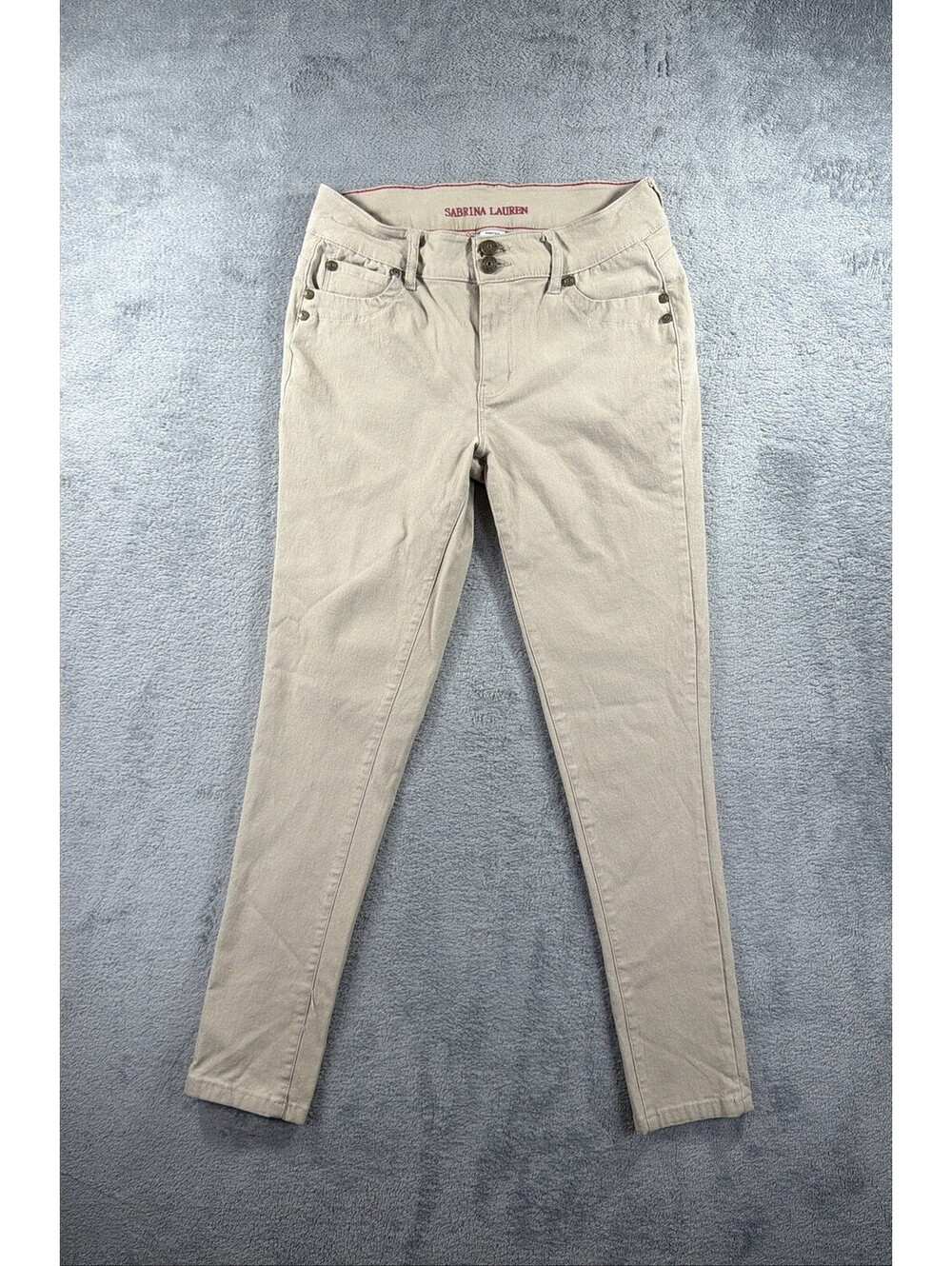 Sabrina Lauren Womens Pants Size 10 Beige Stretch Skinny Ankle Trousers